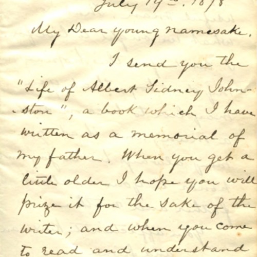 Letter from William Preston Johnston to Preston Johnston Beale, July 19, 1878 (correspondence)