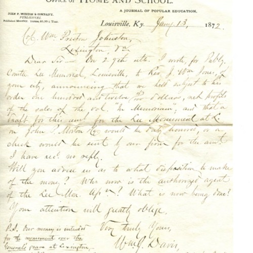 Letter from The Committee to William Preston Johnston, July 13, 1872 (correspondence)